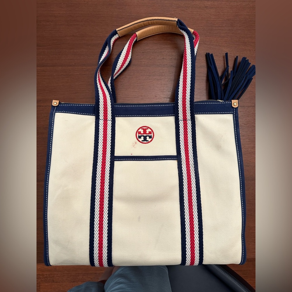 Tory Burch Canvas Tote w/Tassel